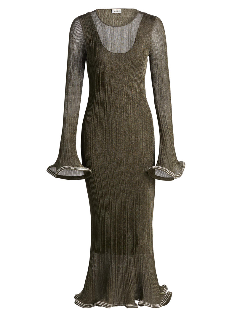 Women's Chessie Metallic Flared Hem Rib-Knit Midi-Dress - Gunmetal Silver 1