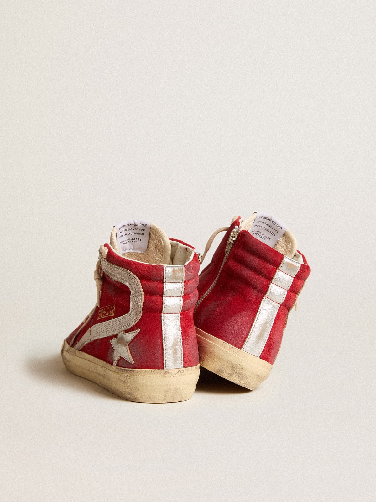 Slide in red suede with silver star and lizard print flash - 4