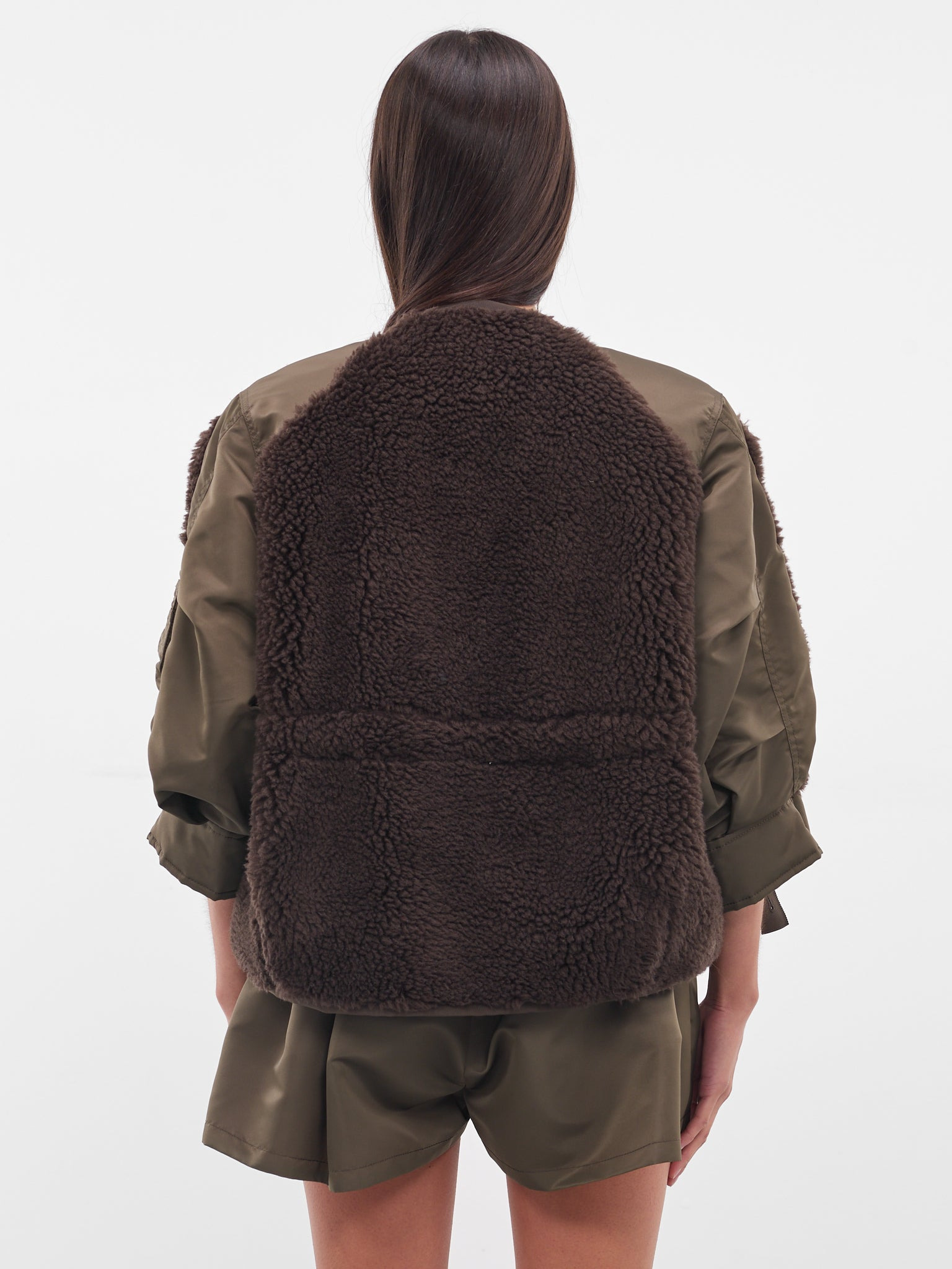 Brown Shearling-Nylon Hybrid Jacket - 3