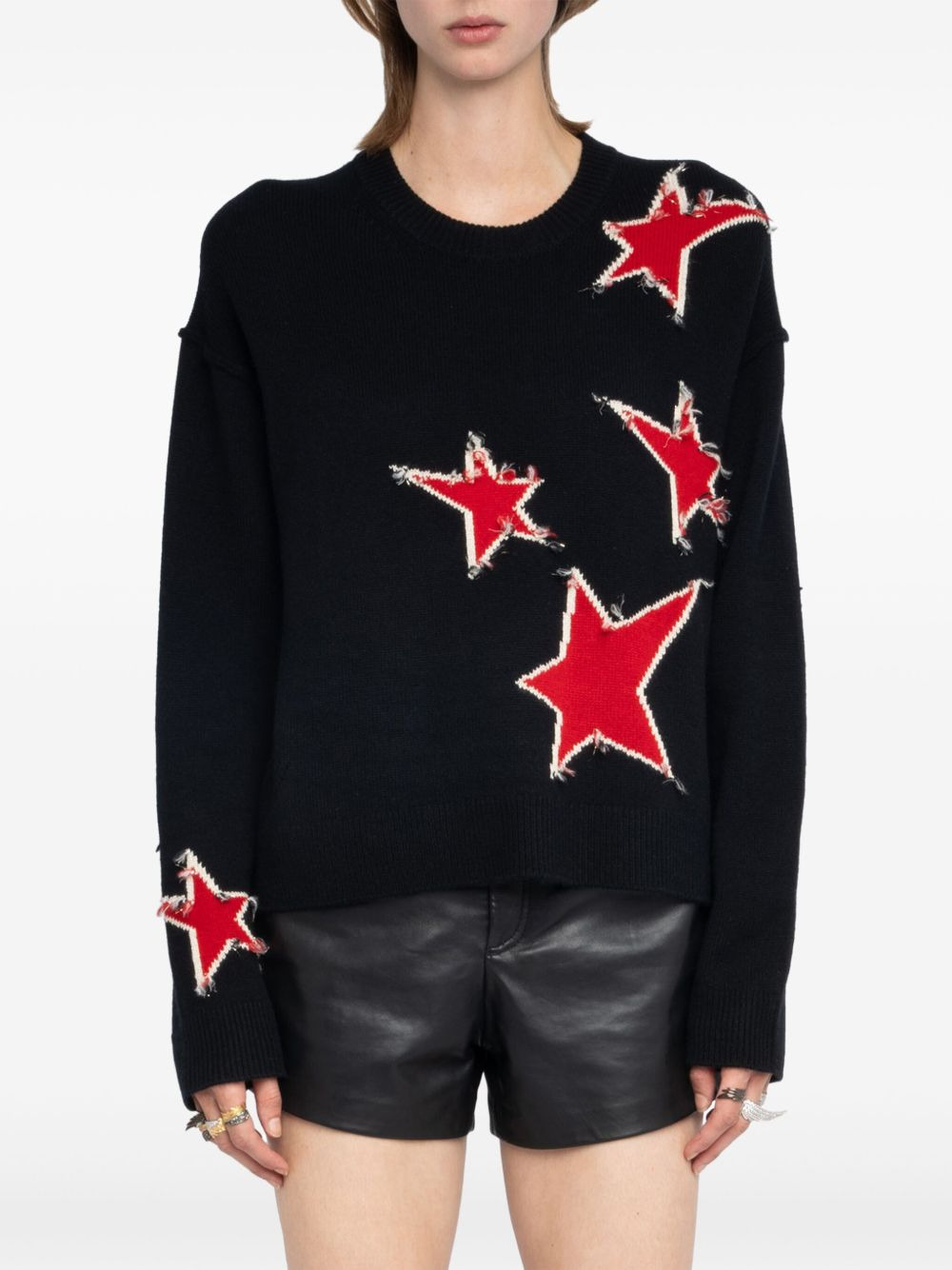 star-embellished frayed sweater - 2