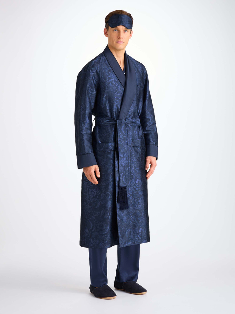 Eye Mask Silk Jacquard Navy Jungle Paisley Pattern 5