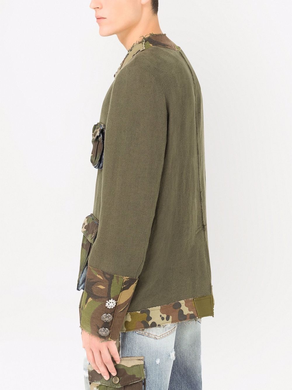 camouflage-trim collarless jacket - 5