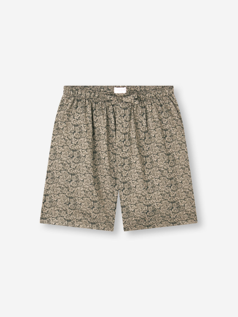 Men's Lounge Shorts Cotton Batiste Camo Green Rose Print 1