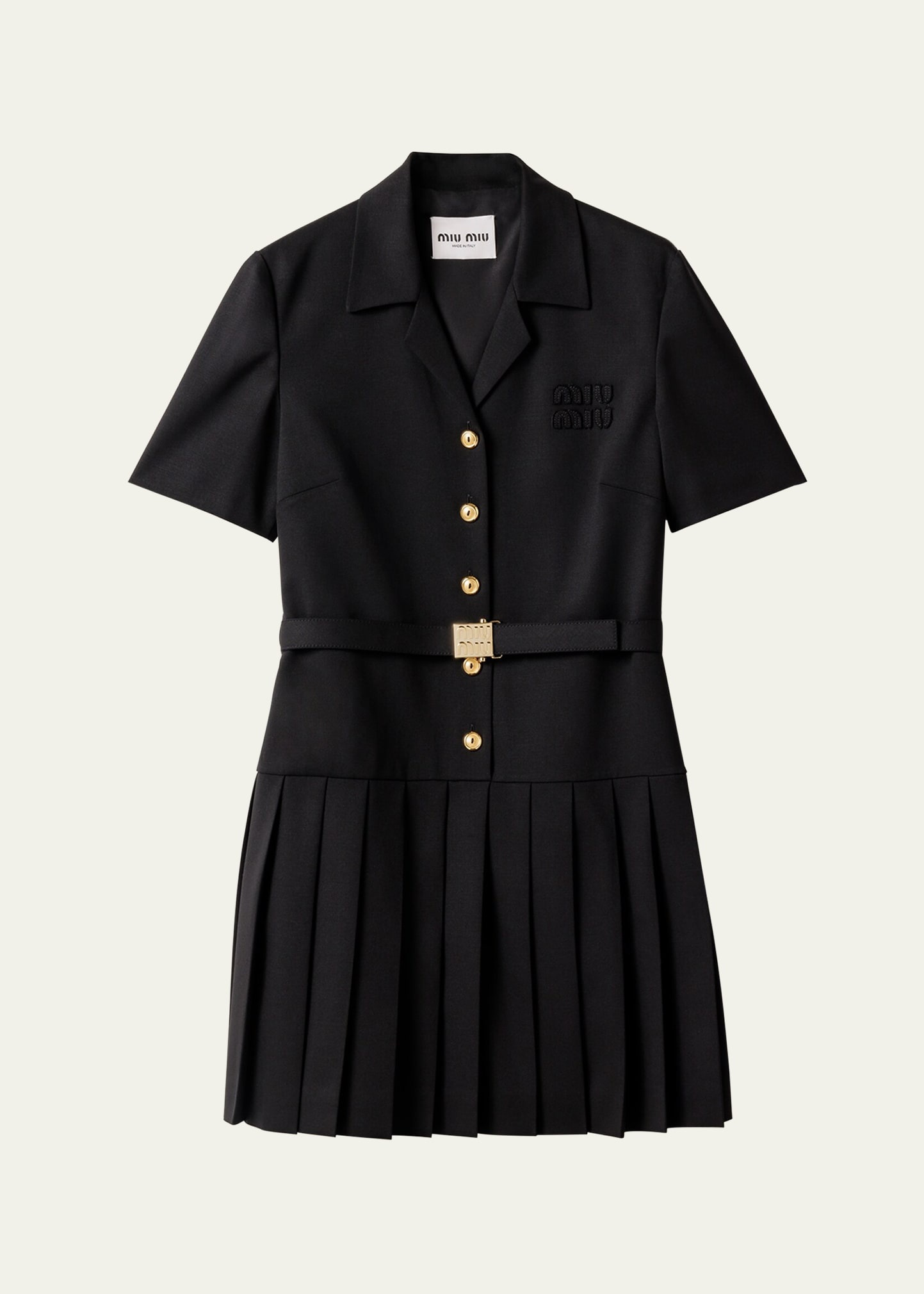 Short-Sleeve Button-Down Belted Mini Shirtdress - 1