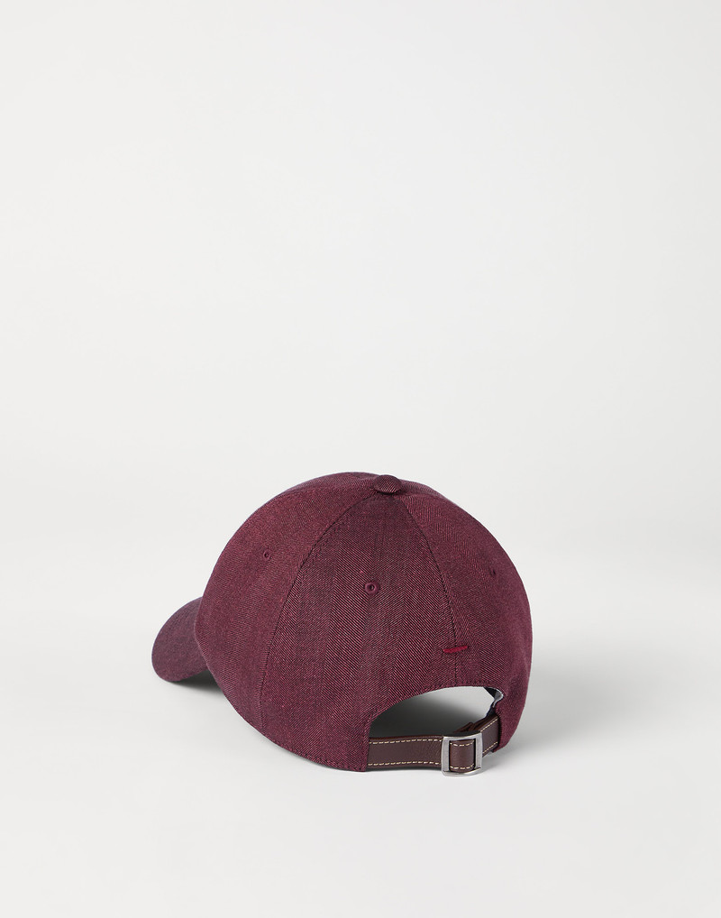 Brunello Cucinelli Linen and virgin wool chevron baseball cap with embroidered logo outlook