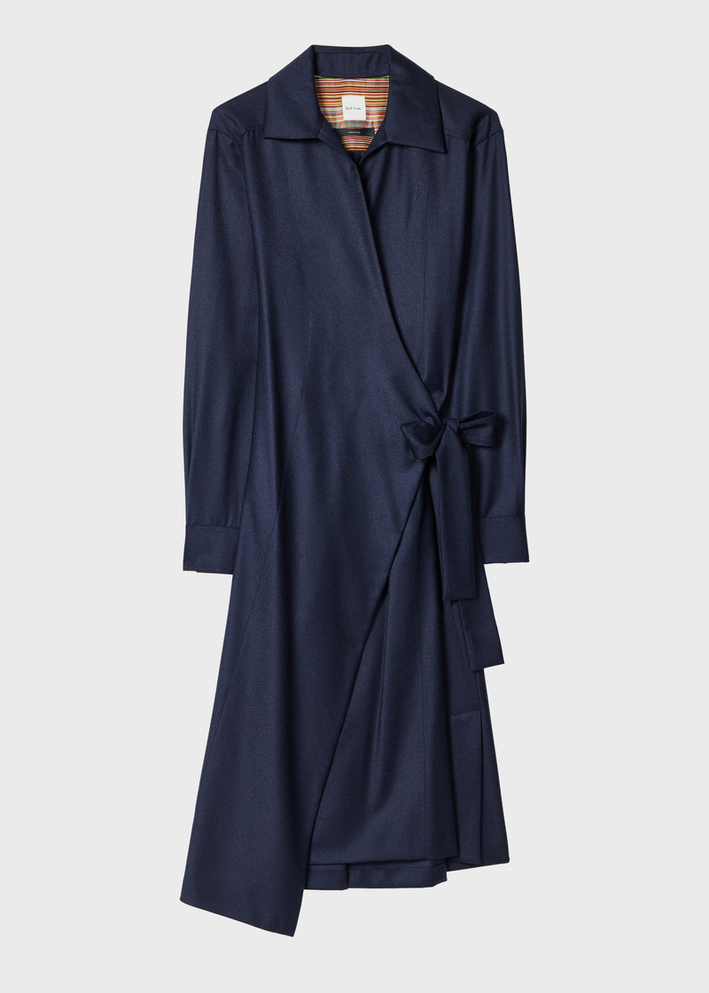 Women's Navy Wool-Cashmere Blend Flannel Dress 1