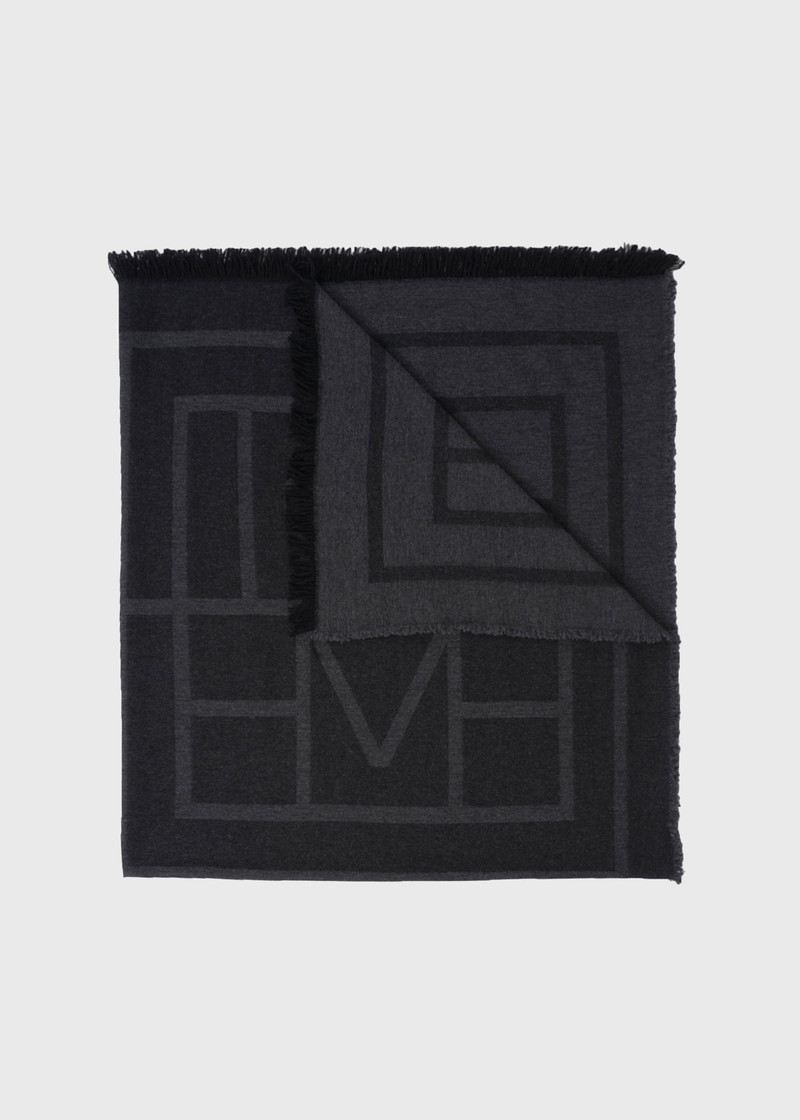Monogram wool cashmere scarf dark grey 4