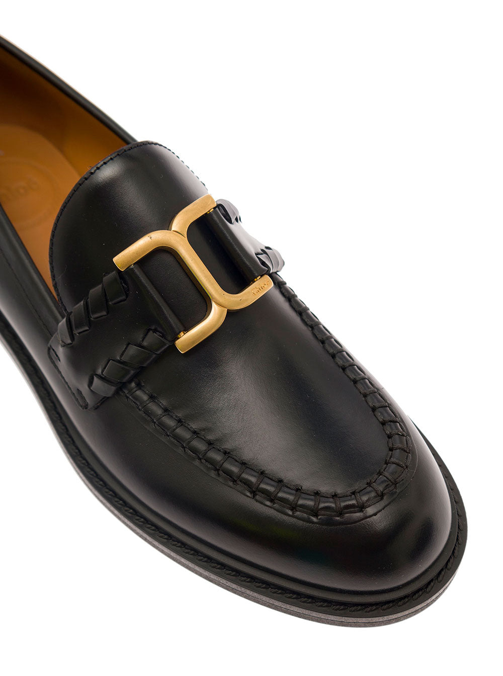 Chloé Women 'Marcie' Black Loafers With Gold-Colored Metal Logo In Smooth Leather Woman - 4