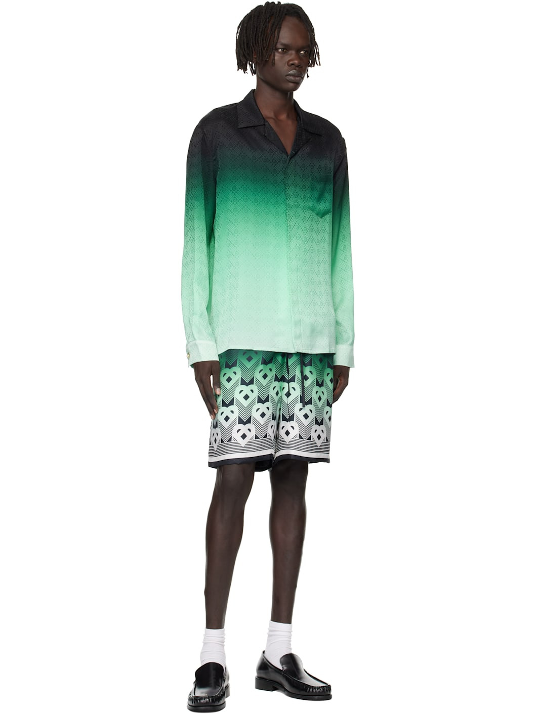 Green & Black Ping Pong Long Sleeve Silk Shirt - 4