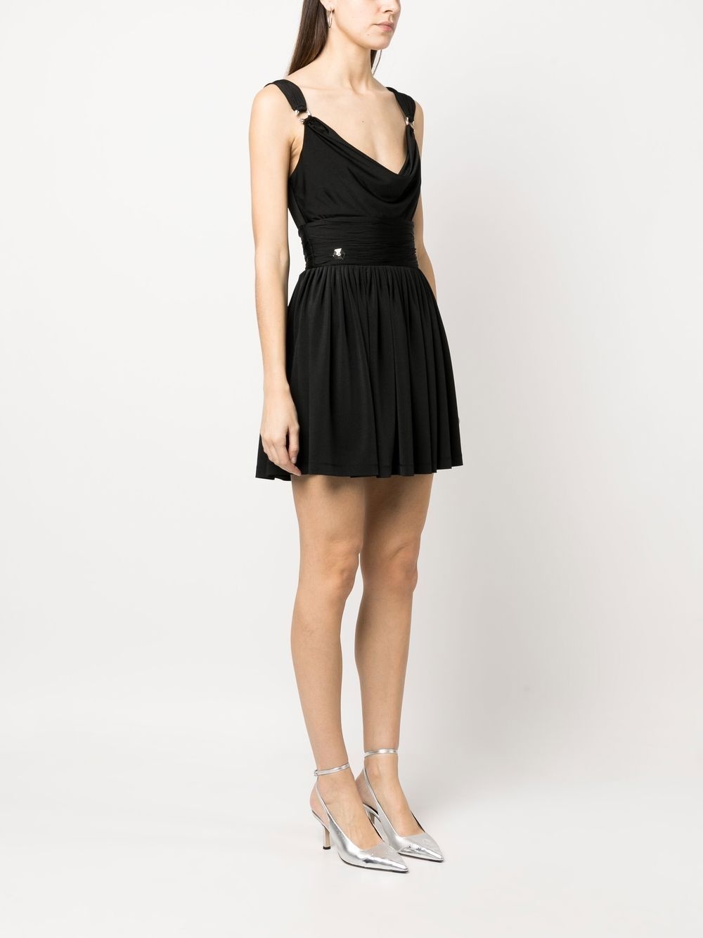 draped-neck pleated mini dress - 5
