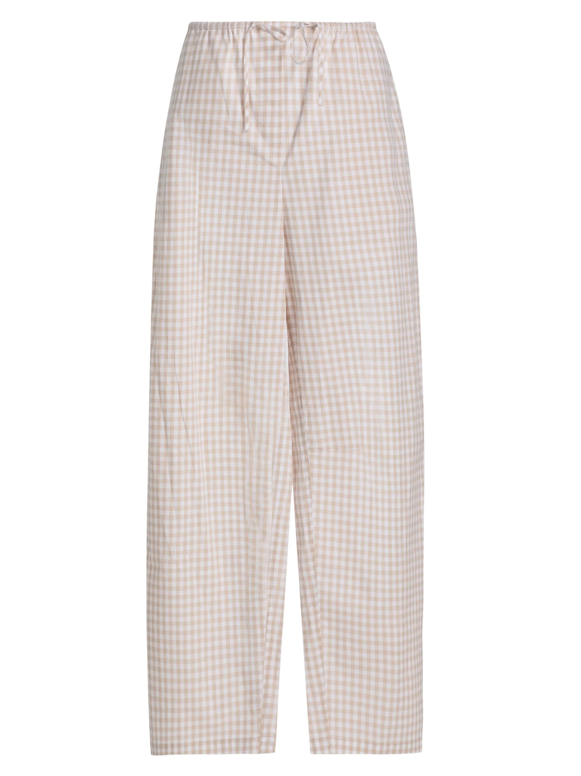 Women's Gingham Drawstring Pants - Sand Gingham - 1