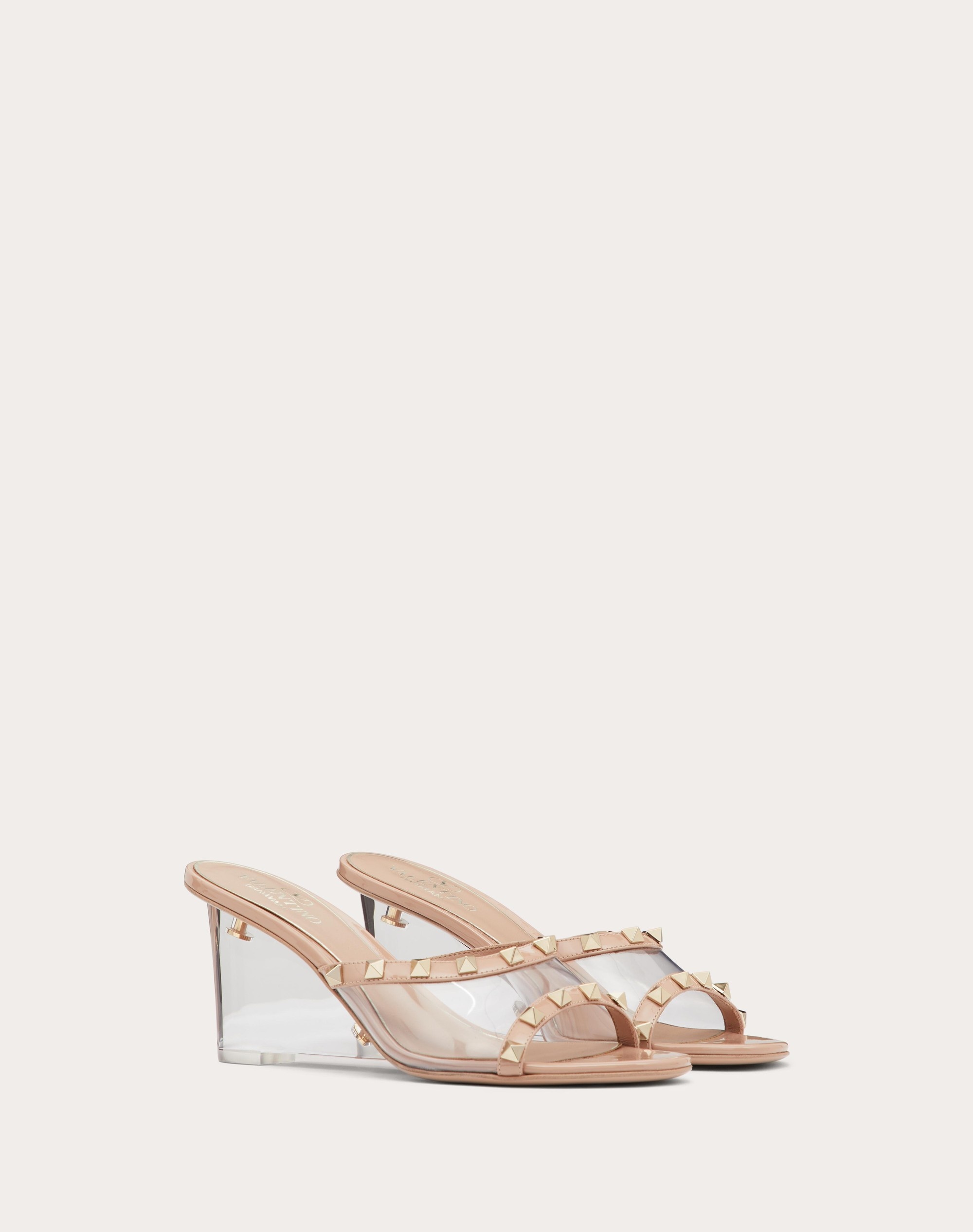 ROCKSTUD SLIDE SANDAL IN TRANSPARENT POLYMER MATERIAL WITH 75 MM PLEXI WEDGE - 2