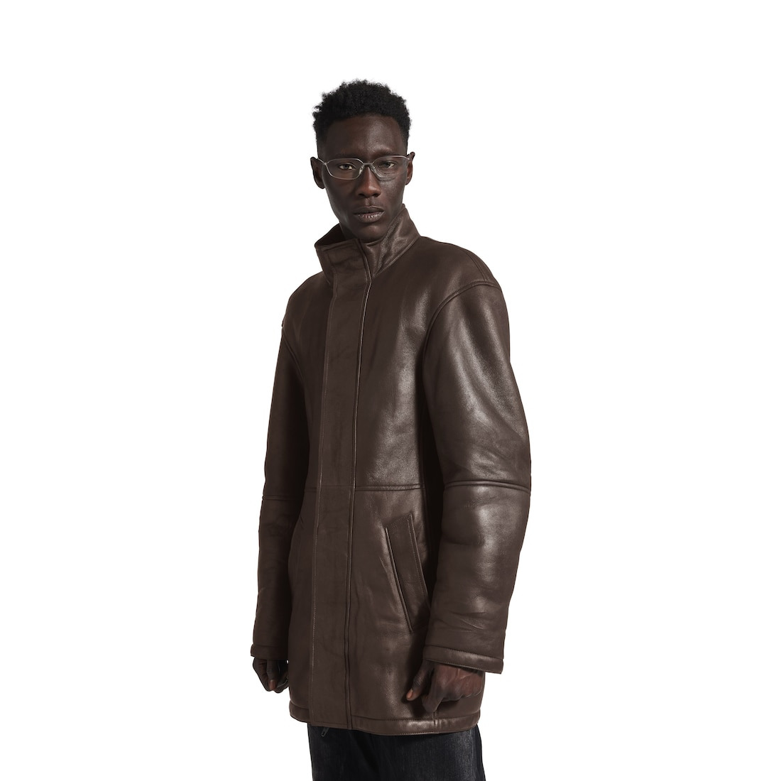 Men's Shearling Jacket in Dark Brown - 5