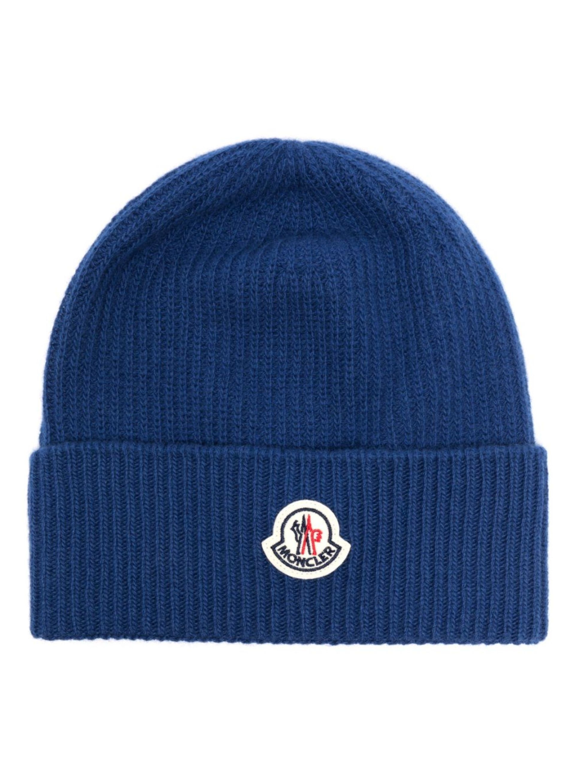 Blue Logo-Patch Ribbed-Knit Beanie - 1