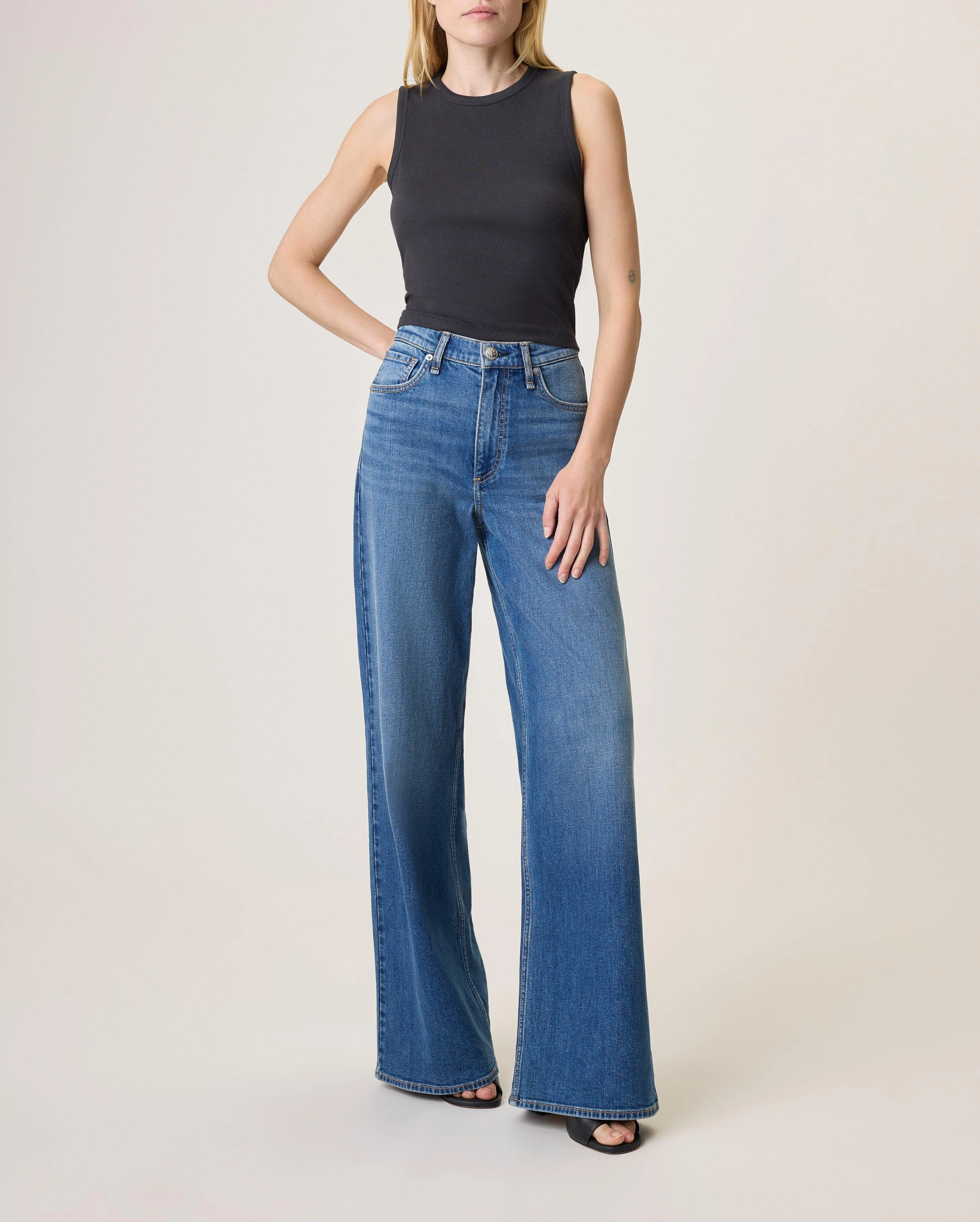 Serena Wide Leg Jeans High Stretch Denim in Merion - 1