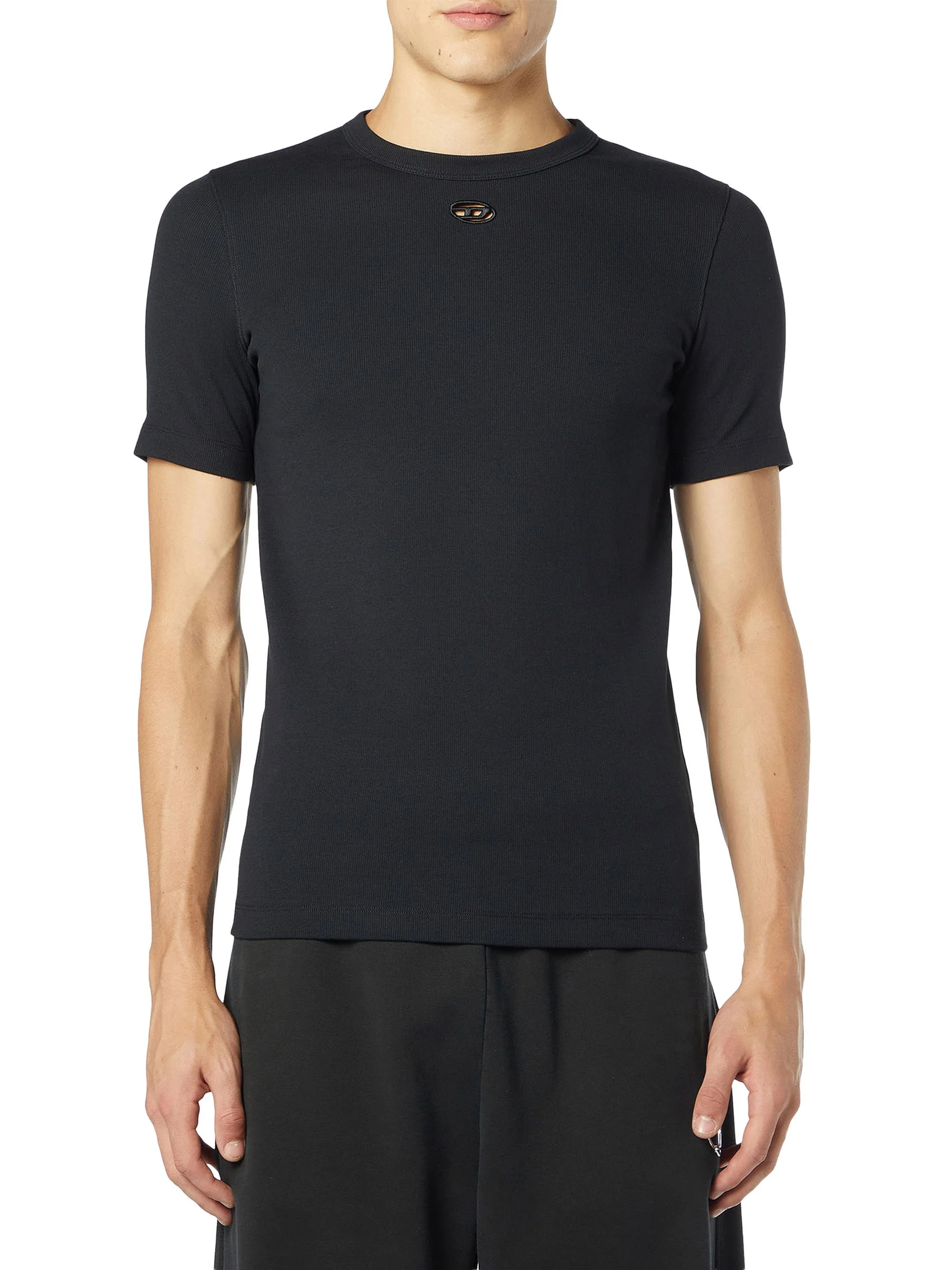 Men's Logo Ribbed Stretch-Cotton T-Shirt - Black - 1
