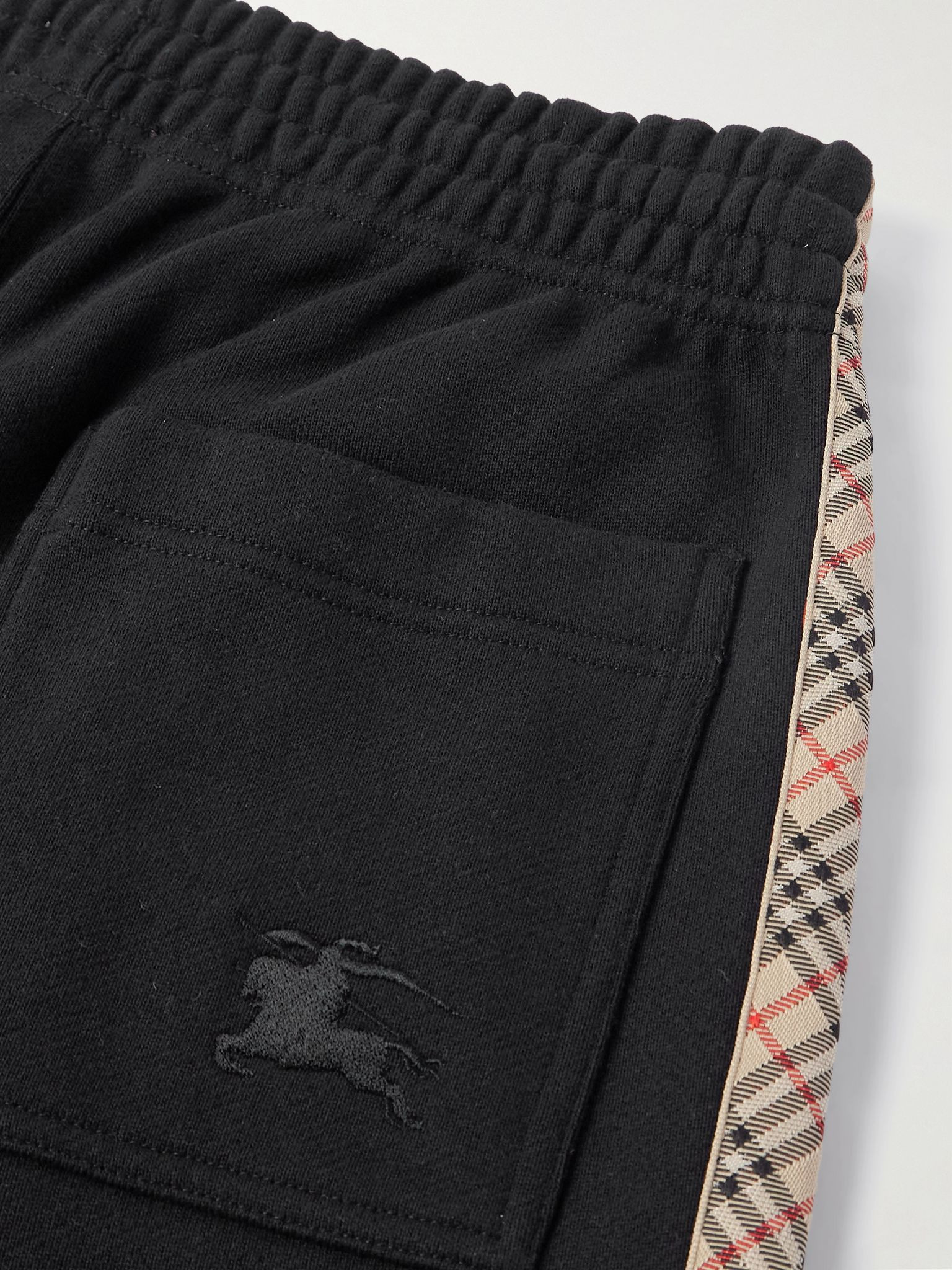 Tapered Logo-Embroidered Checked Cotton-Jersey Sweatpants Black - 5