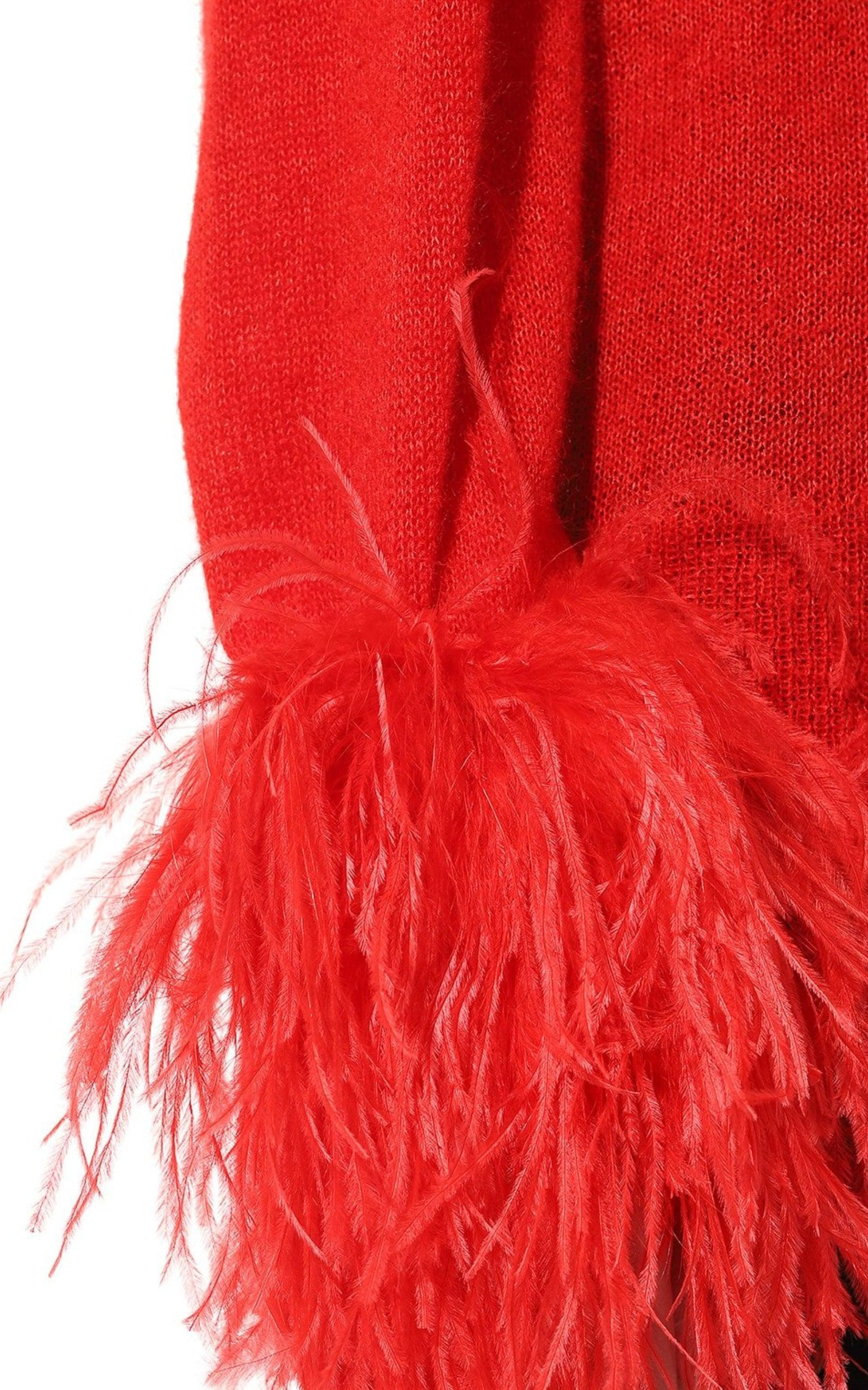 Red Feather Cuff Mohair Sweater - 5