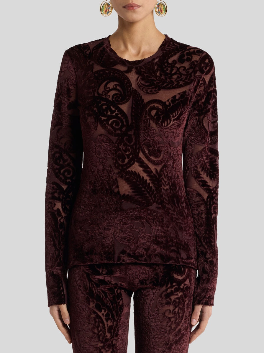 JACQUARD CHENILLE SWEATER WITH LACE EFFECT - 2