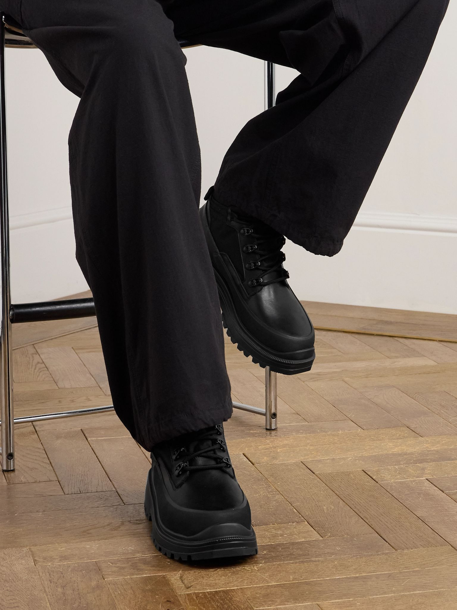 Keystone Rubber-Trimmed Leather and Twill Boots Black - 2