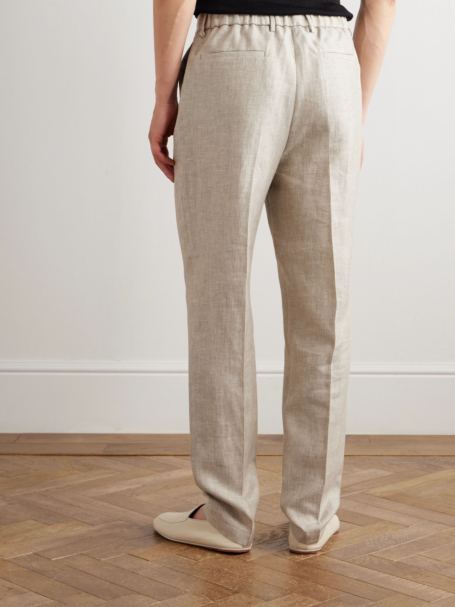Tapered Linen and Wool-Blend Trousers Beige - 4