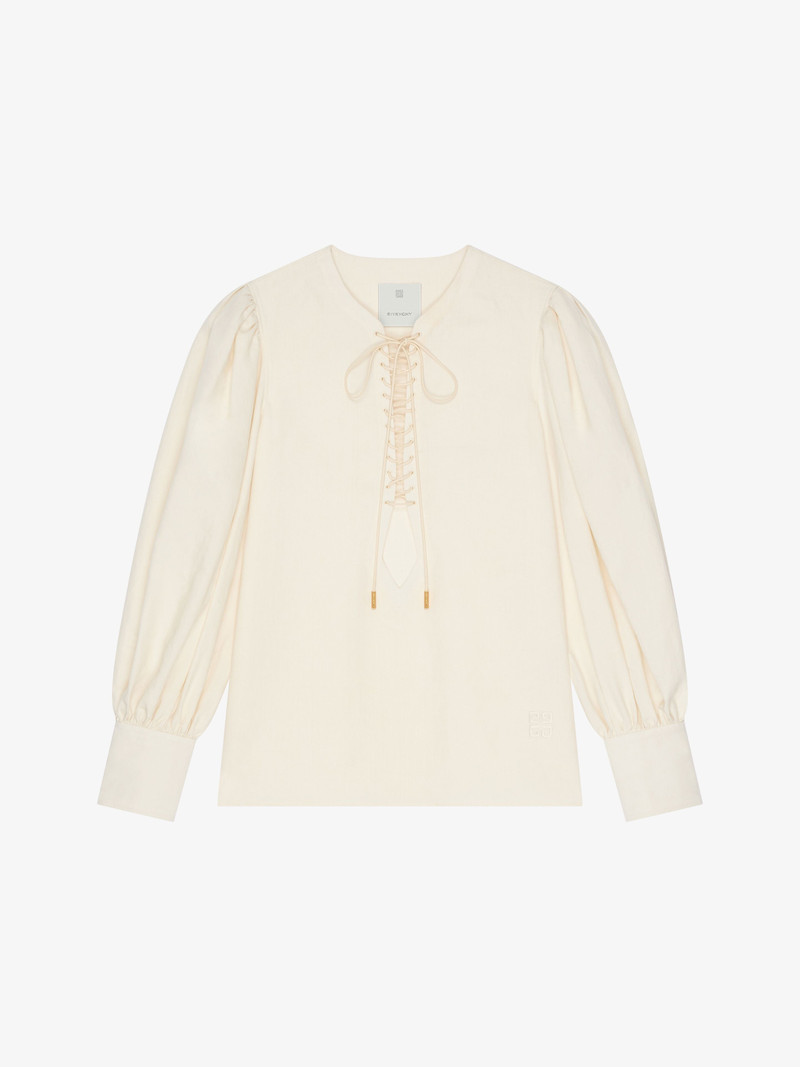 BLOUSE IN LINEN WITH LACES WITH 4G EMBROIDERY 1