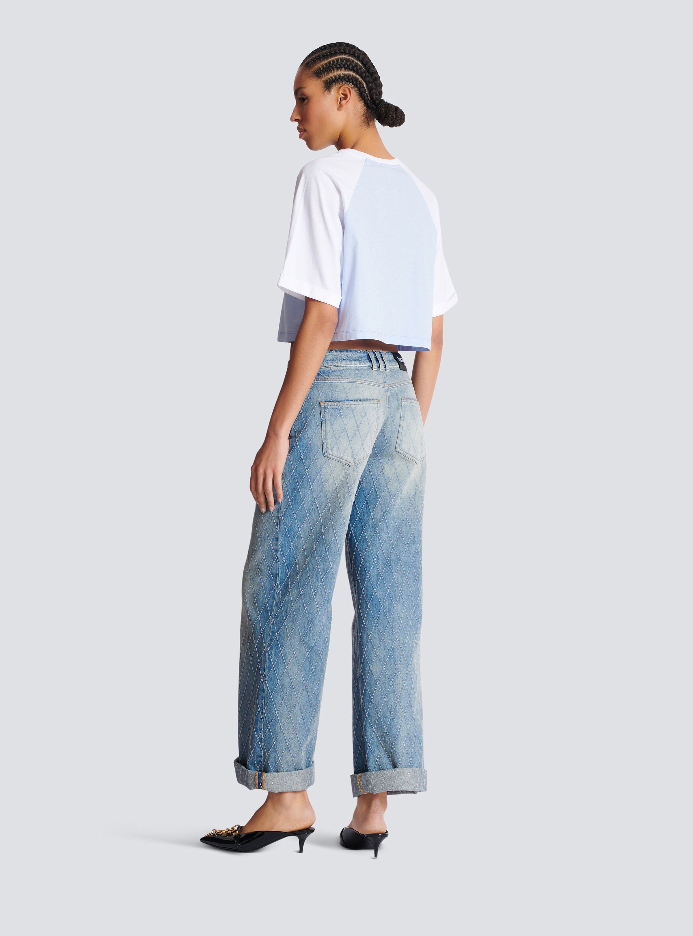 Cropped T-shirt with Balmain Paris print - 4