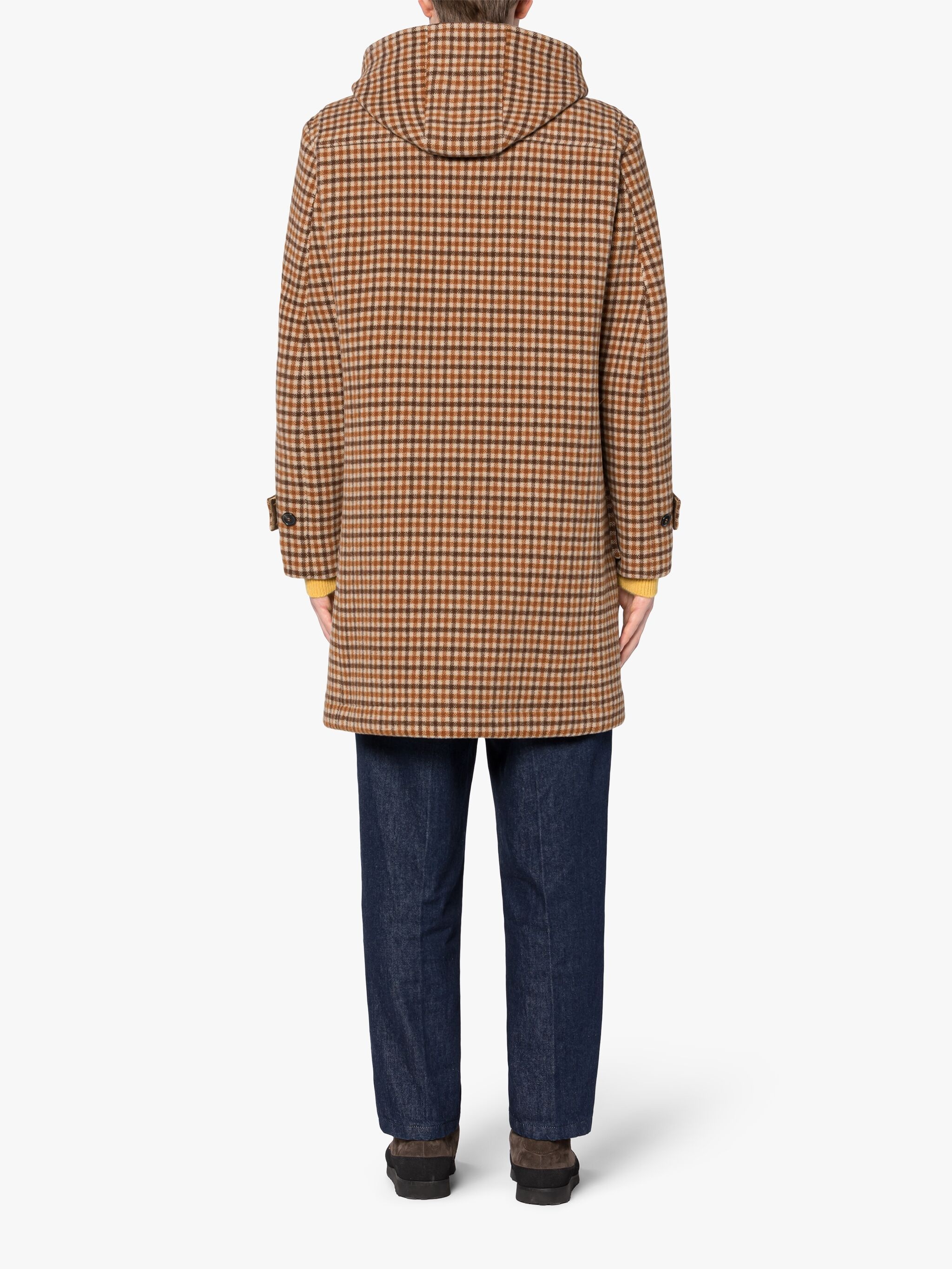 WEIR BROWN CHECK WOOL DUFFLE COAT - 3