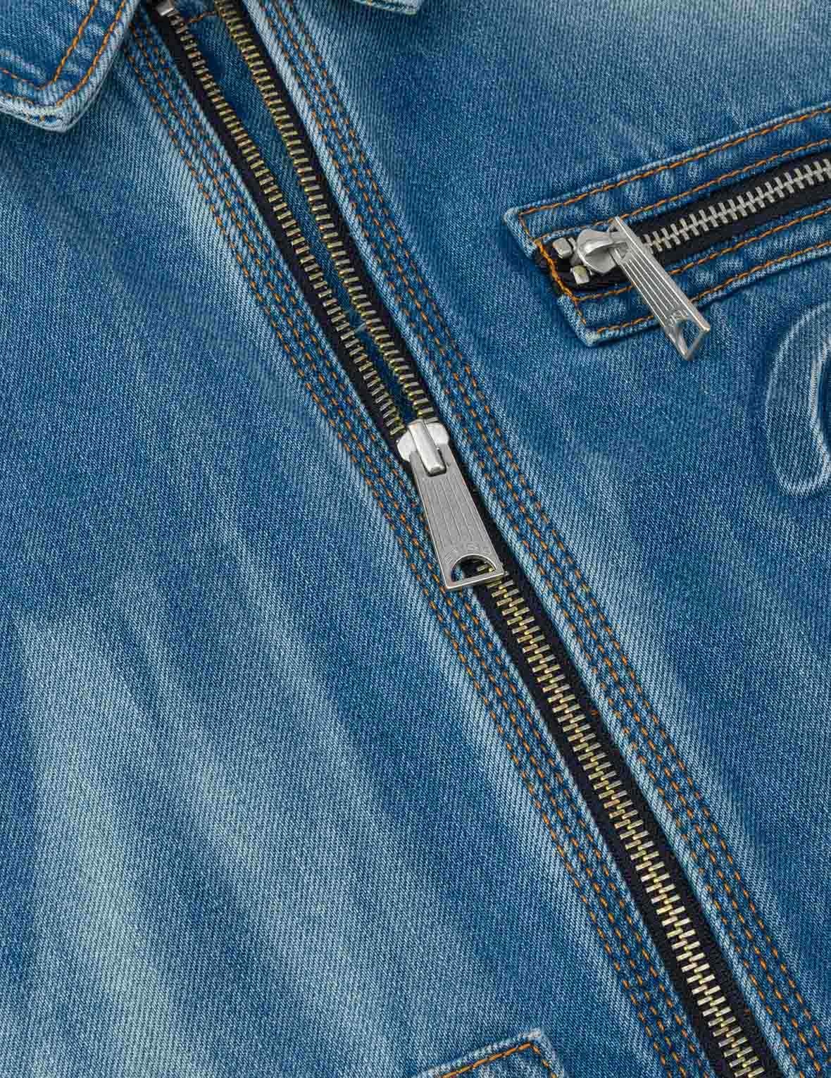 Emboss Kamon Relax Fit Worker Denim Jacket - 9