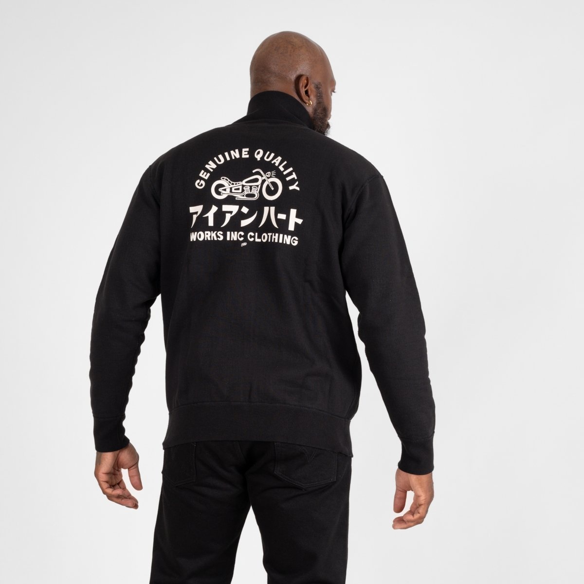 IHSW-78L-BLK Printed 14oz Ultra Heavyweight Loopwheel Cotton Zip Up Sweater - Black - 3