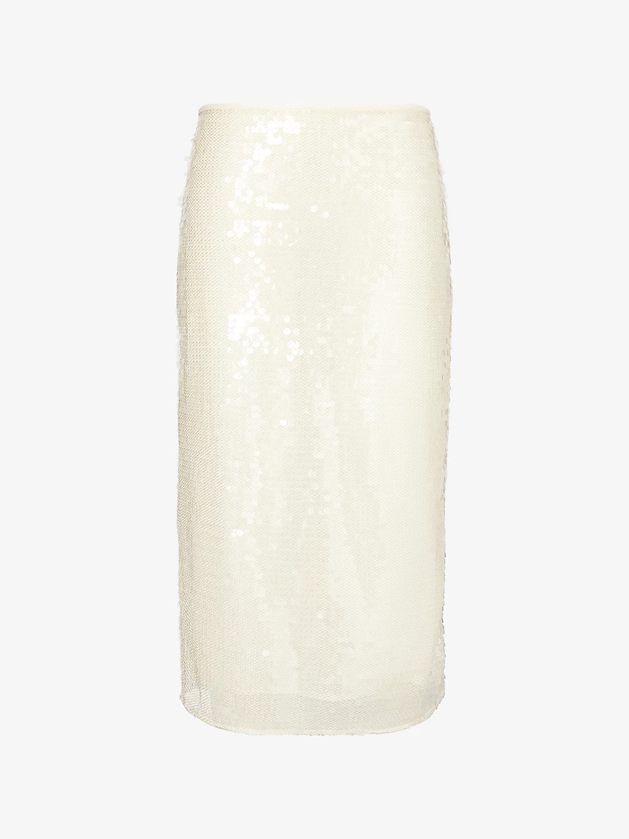 Sequin fishnet-texture woven-blend midi skirt - 1