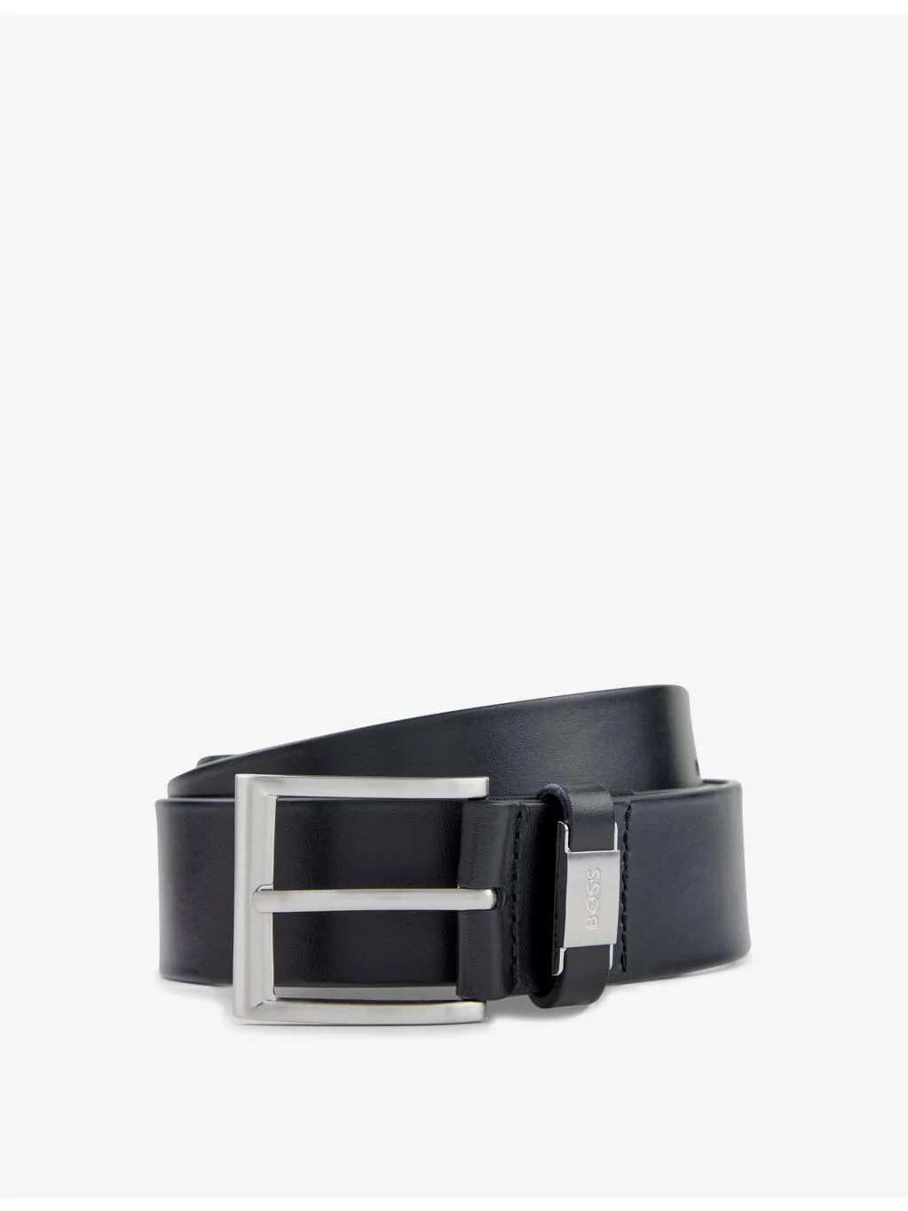 Business logo-embossed buckle leather belt - 1