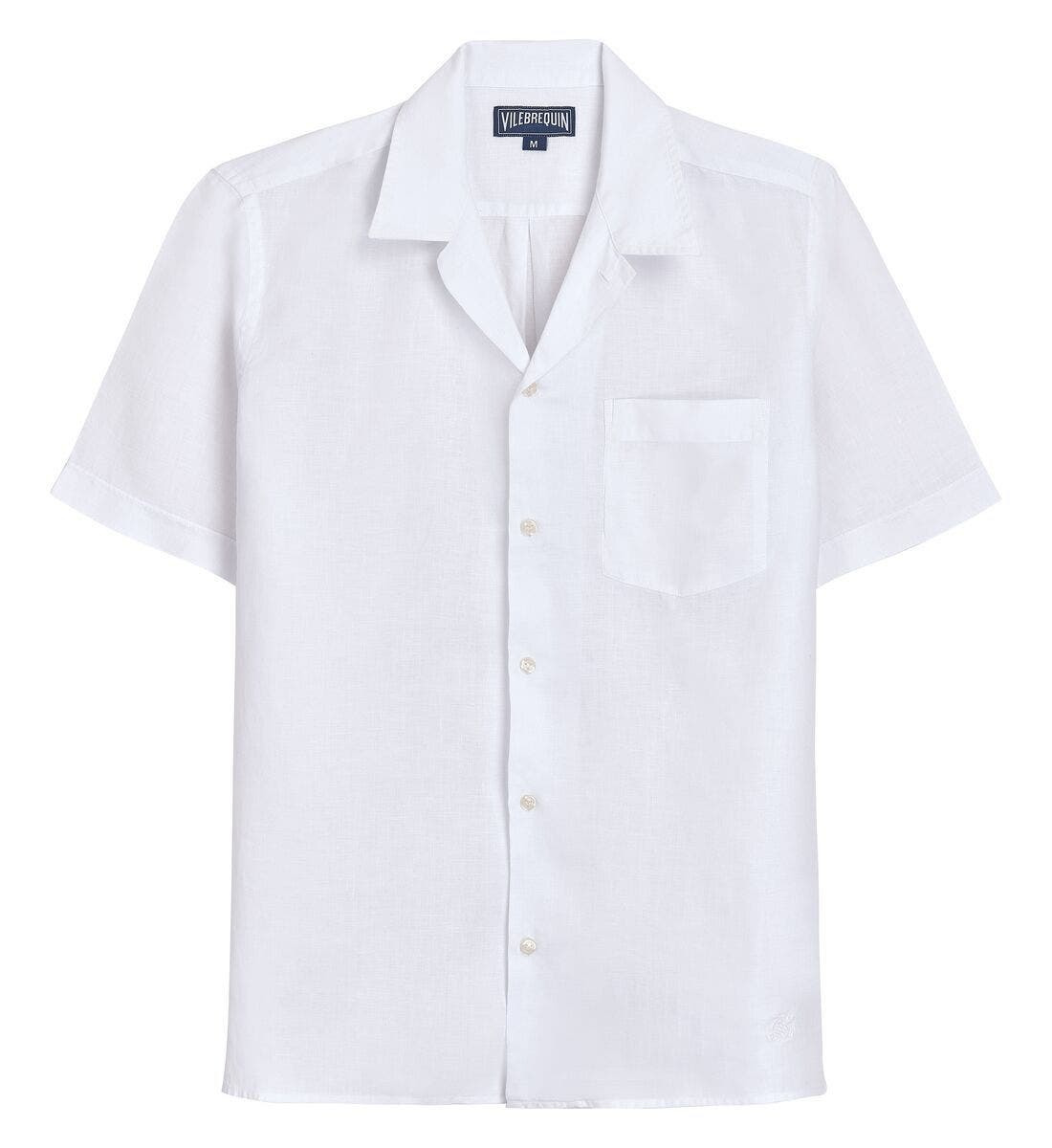 Vilebrequin Men's Linen Solid Bowling Shirt in Blanc at Nordstrom - 4