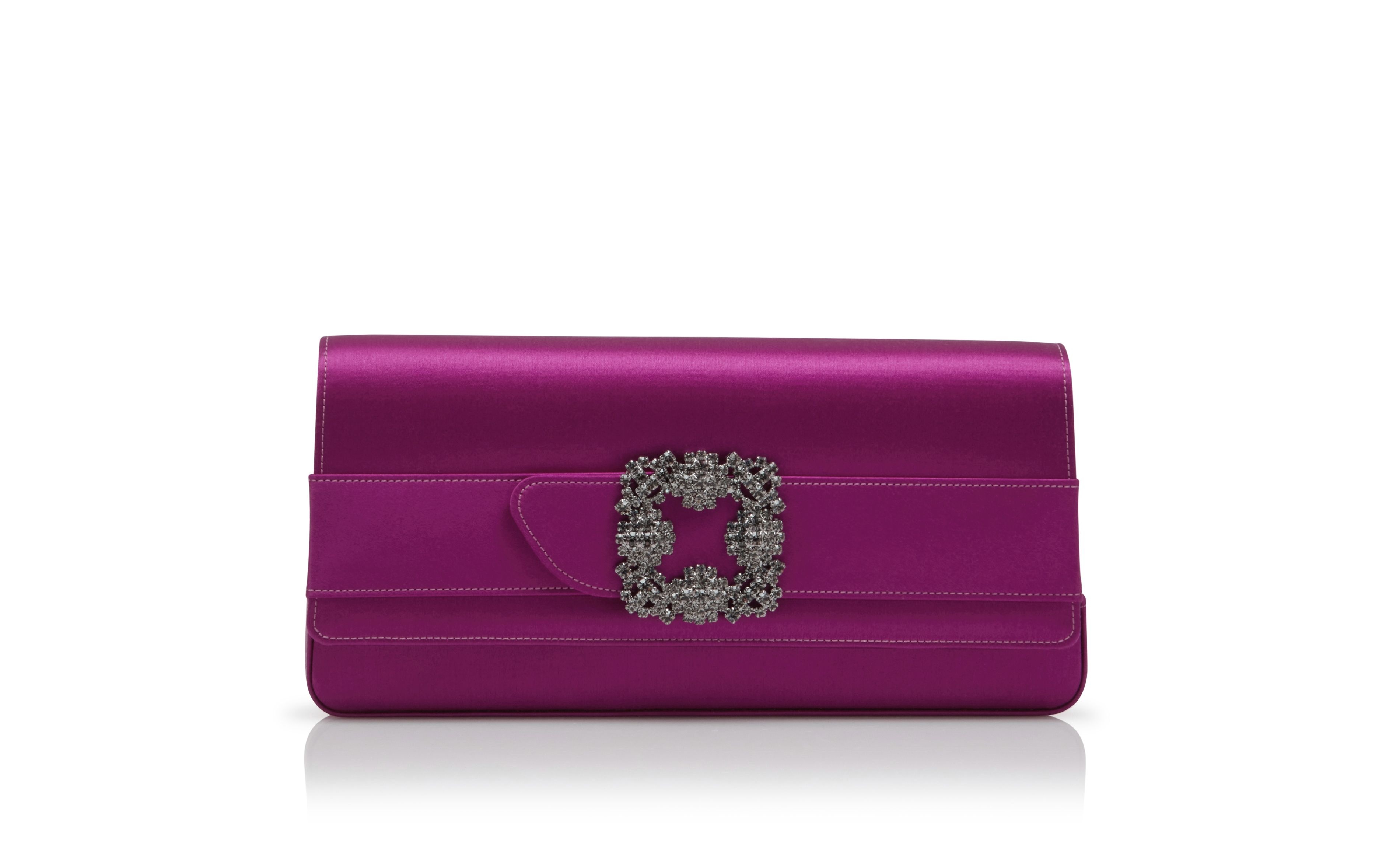 Dark Fuchsia Satin Jewel Buckle Clutch - 1