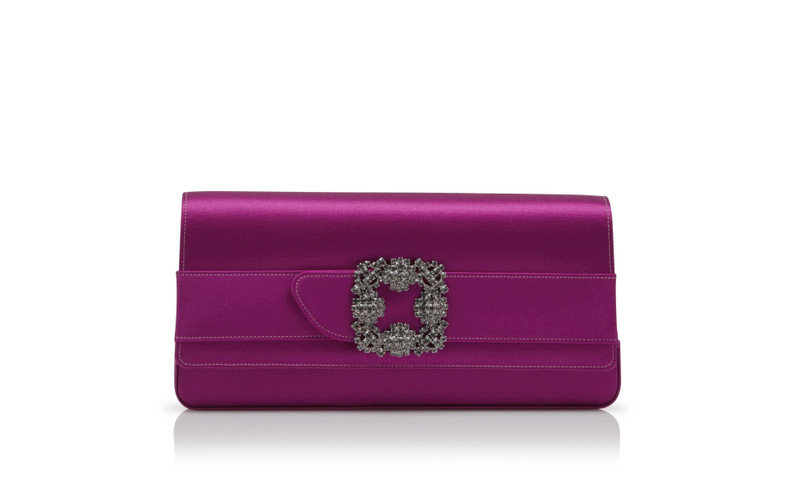 Dark Fuchsia Satin Jewel Buckle Clutch 1