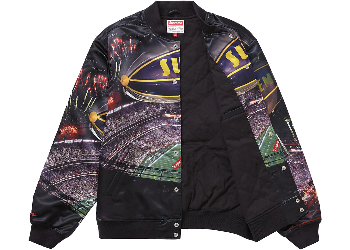 Supreme Mitchell & Ness Stadium Satin Varsity Jacket Black - 2