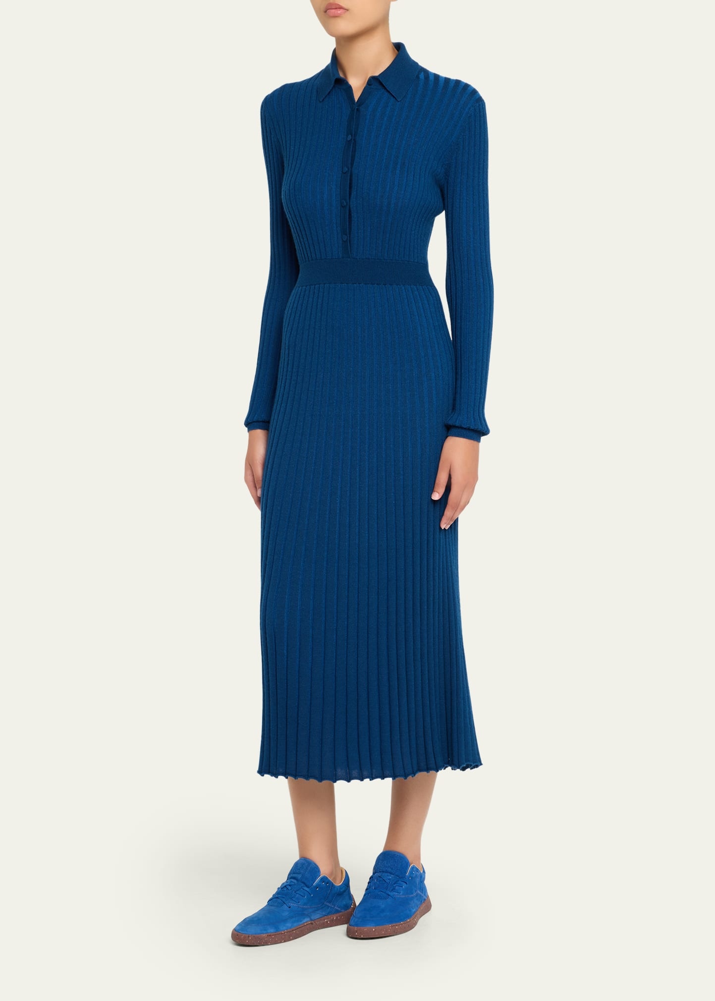 Ardor Cashmere Pleated Knit Midi Polo Dress - 4