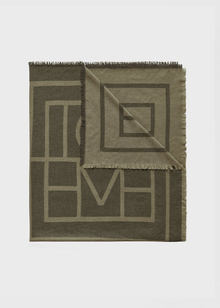 Monogram wool cashmere scarf sage - 1