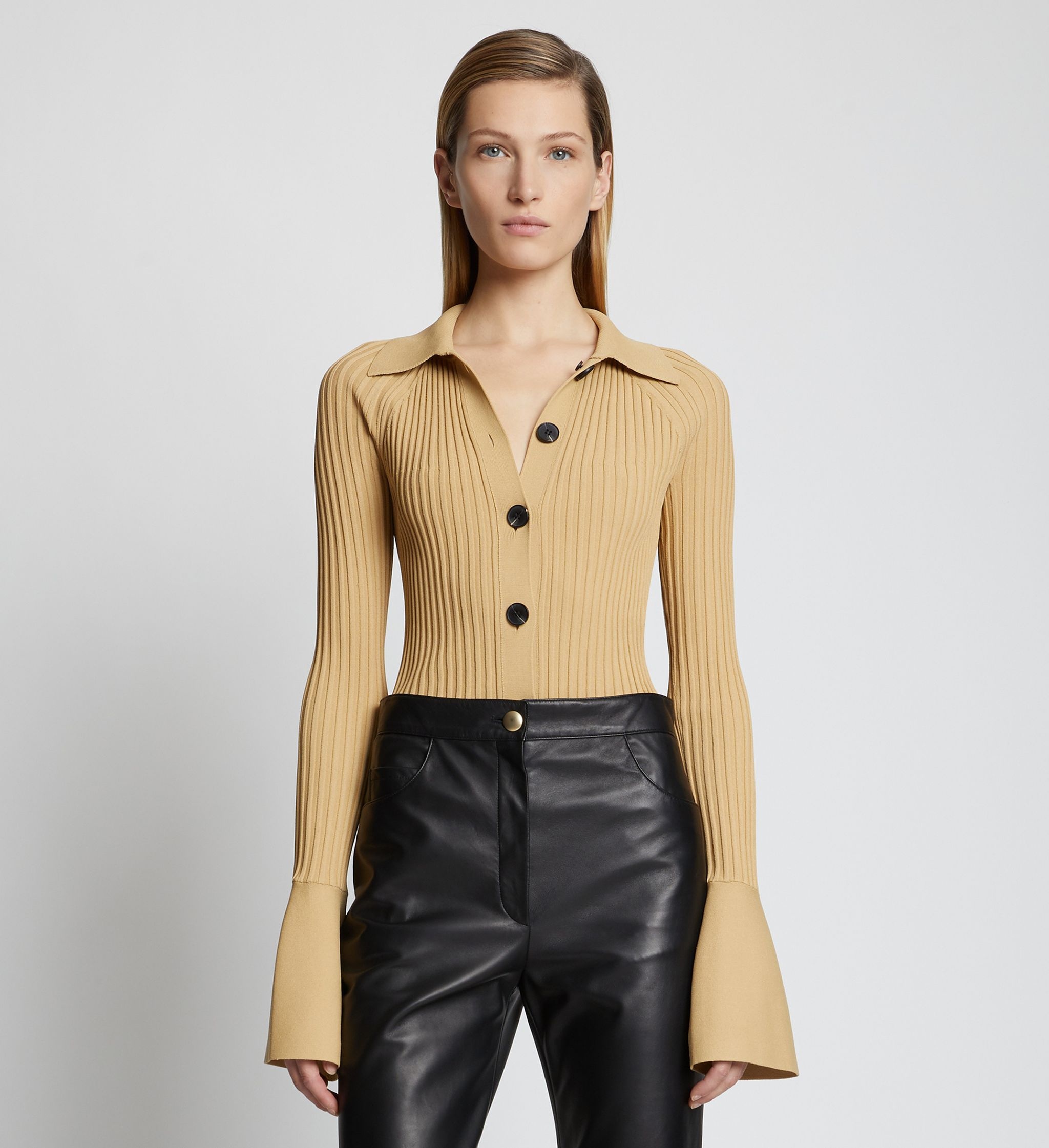 Rib Knit Collared Cardigan - 2