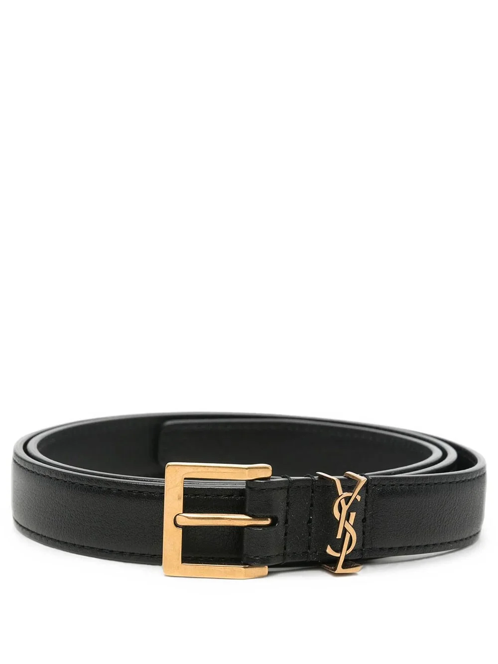Saint Laurent slim belt "cassandre" in black smooth leather - 1