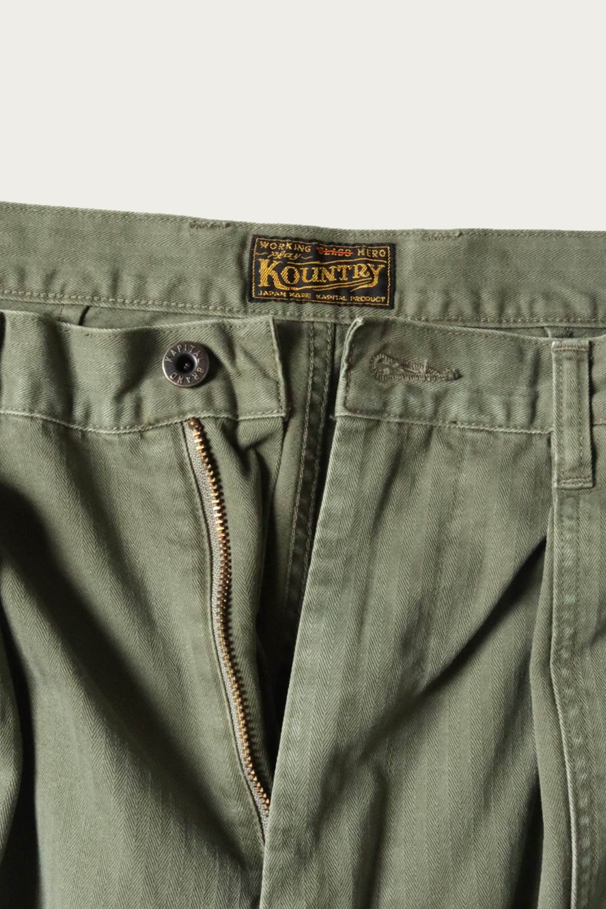 Herringbone FATIGUE Baggy Pants (RUSHFILED Remake) - Khaki - 6