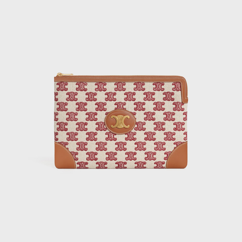 SMALL POUCH  IN  TEXTILE WITH TRIOMPHE EMBROIDERY 1