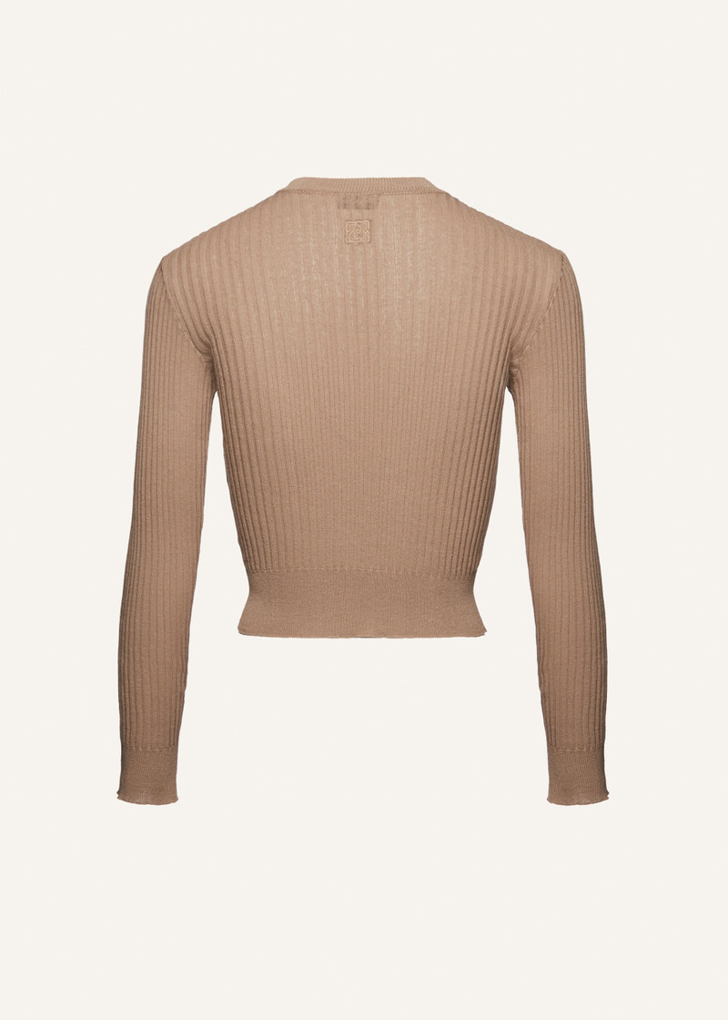 Rib stitch cardigan sweater in brown 2