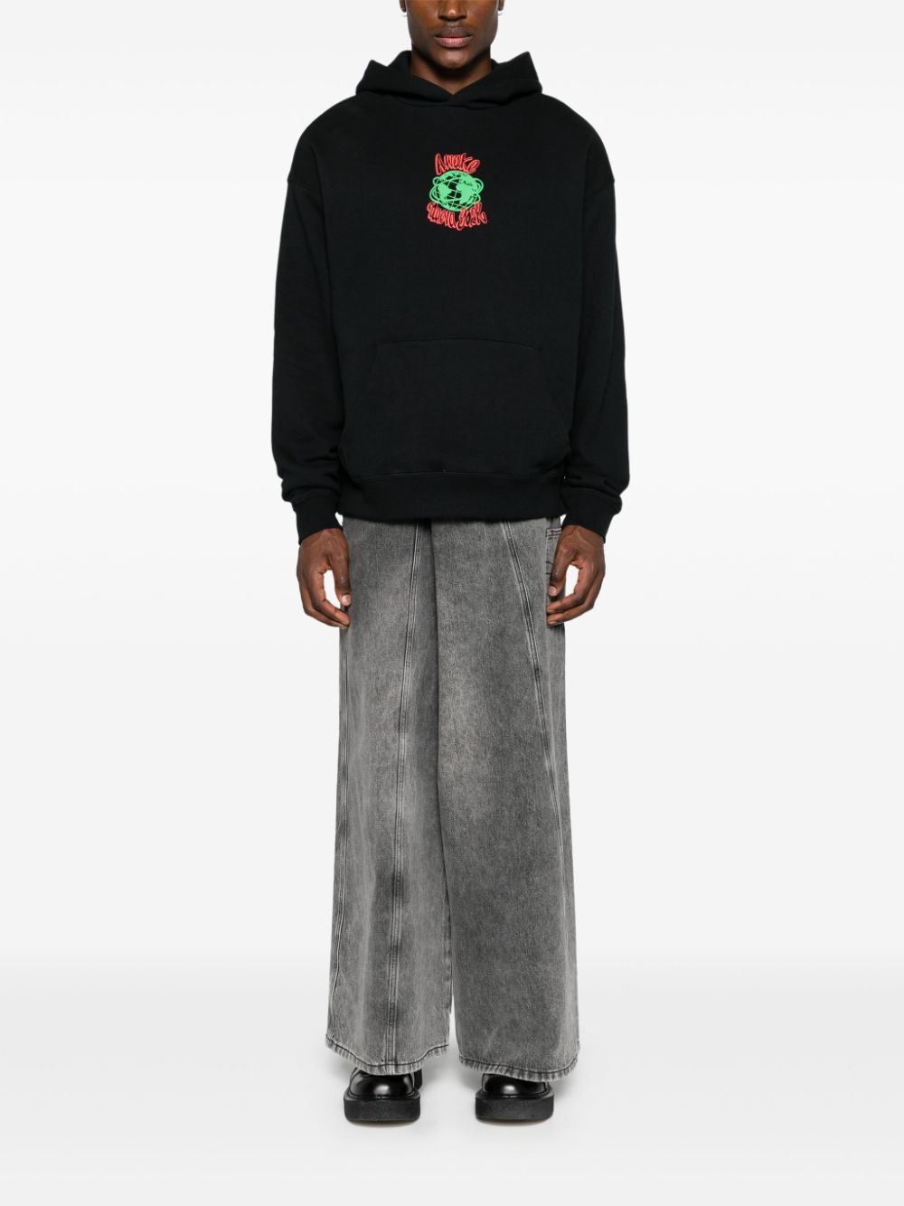 Globe raised-logo cotton hoodie - 2