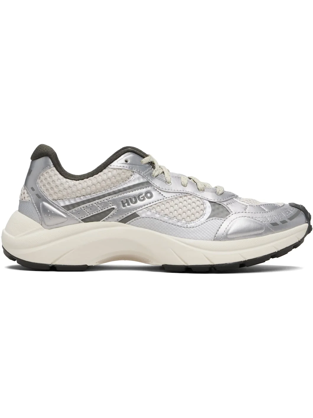 Silver & Off-White Mesh Faux-Leather Sneakers - 1