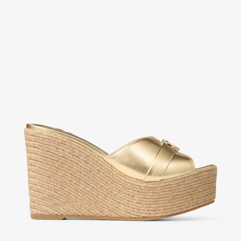Leda Wedge 100 Gold Metallic Nappa Leather Mule Wedge 1