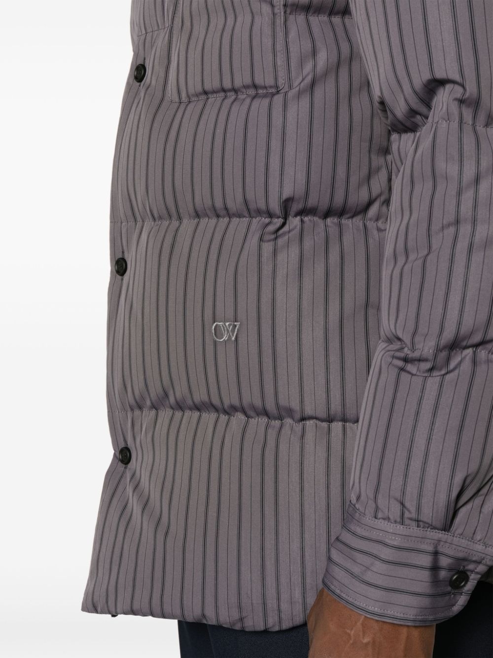 logo-embroidered striped puffer jacket - 5