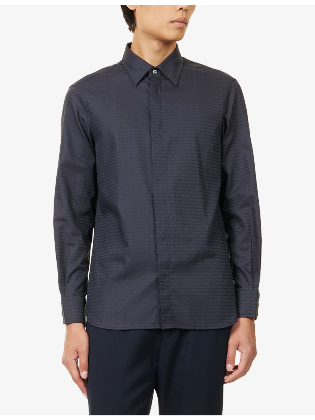 Monogram-Print Long-Sleeves Cotton Shirt - 3
