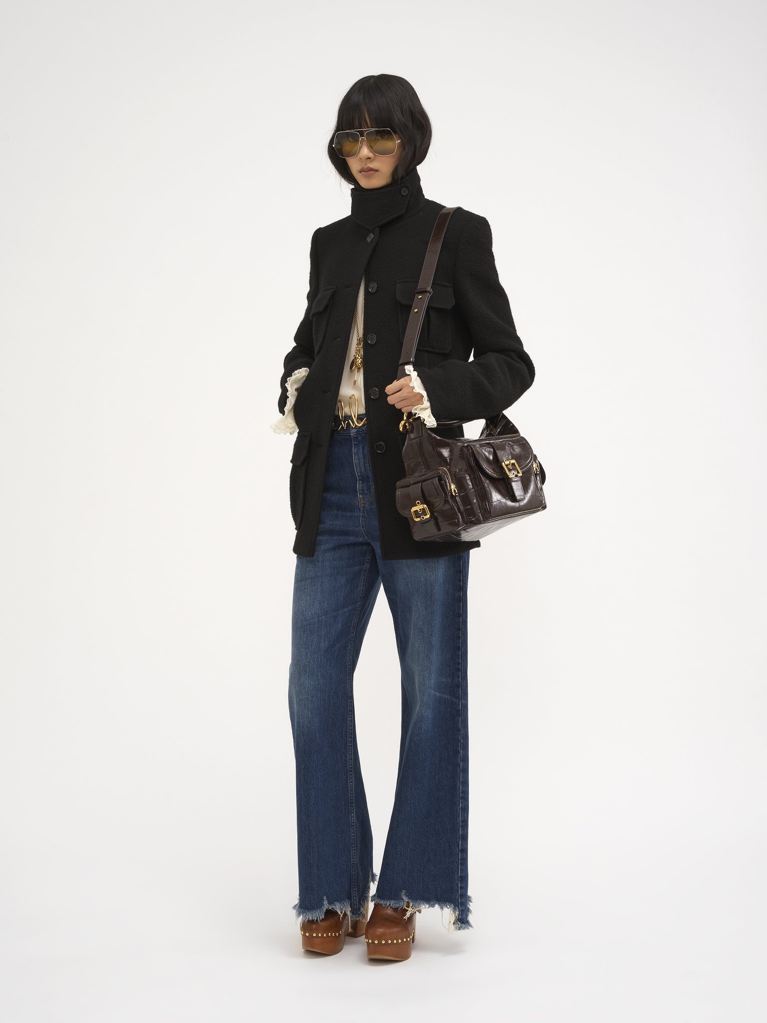 LONG OFFICER JACKET IN BOUCLÉ WOOL - 3