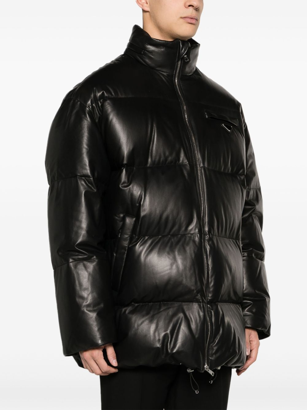 logo-plaque leather puffer coat - 3
